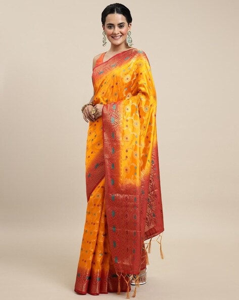 Shop Drape Yellow Embroidered Saree Online @ Offer Price