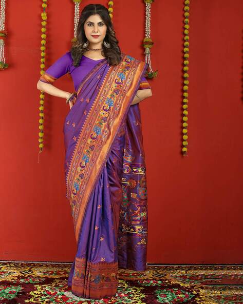 Banarasee Organza Mix Saree With Flower Buta Design & Broad Border-Mar