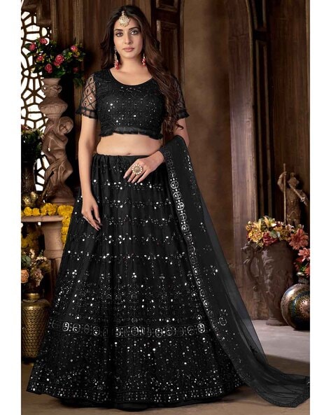 Buy Golden Sequins Soft Net Party Wear Lehenga Choli With Dupatta Online at  EthnicPlus for ₹4049