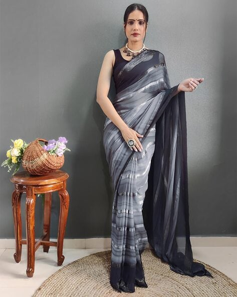 Buy Grey Sarees for Women by SATRANI Online