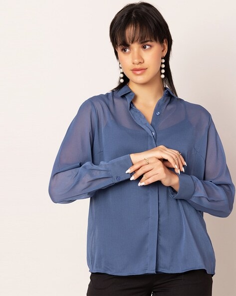 Faballey Women Transparent Regular Fit Shirt