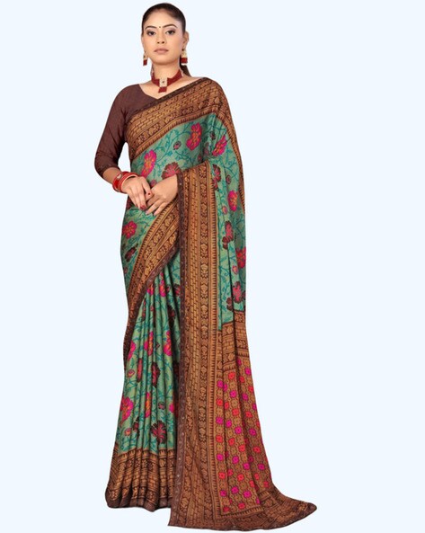 Buy Rekha Maniyar Women'sGeorgette Saree Fancy Printed Saree With  Unstitched Blouse Online at Best Prices in India - JioMart.