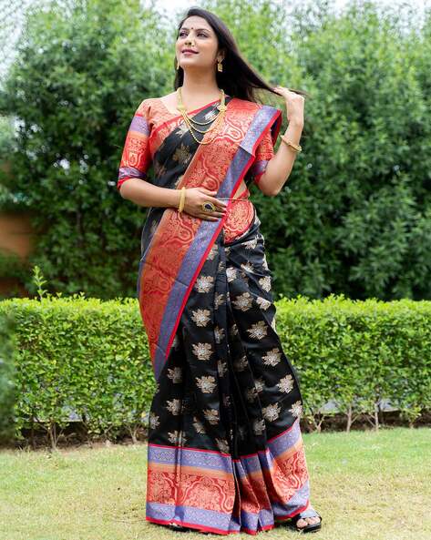 Red and Blue Kanchi Pattu Saree | ViBha