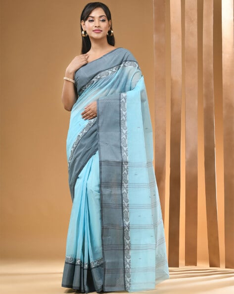 Buy EXCLUSIVE! Handmade Tie and Dye Cotton Powder Blue Saree By Women  Weavers - Very Much Indian – verymuchindian.com