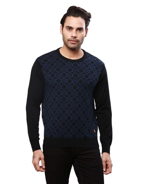 Men Regular Fit Geometric Print Sweater
