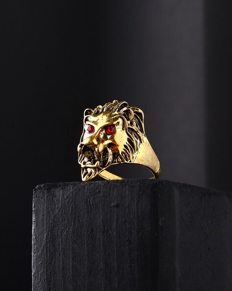 22K Gold 'Lion' Ring For Men With Color Stones - 235-GR7234 in 8.250 Grams