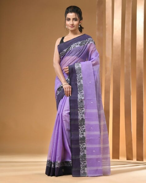 Gargi Purple Chanderi Cotton Silk Saree with Batik Print