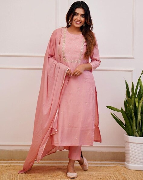 Buy Peach Kurta Suit Sets for Women by Jkanji Online