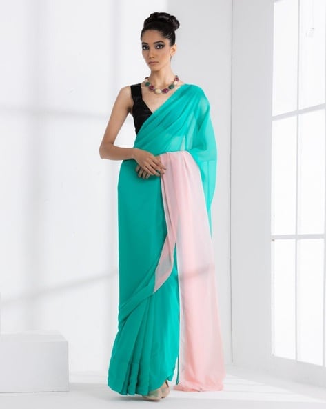 Ladies Sky Blue Georgette Plain Saree, Length: 6 m with Blouse Piece at Rs  750 in Khekra