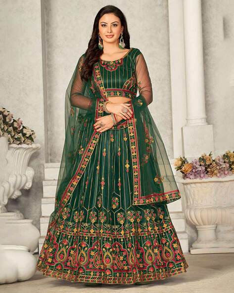 Buy Pista Green Georgette Lehenga For Women Online - Frontierraas