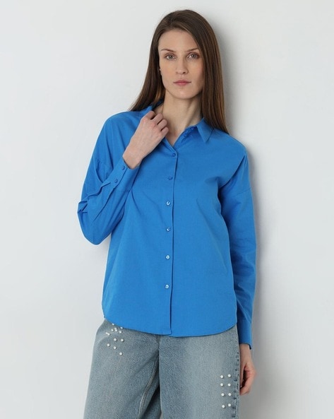 Women Regular Fit Shirt with Spread Collar