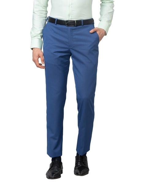 Buy Park Avenue Men`s Regular Fit Self Design Mid Waist Brown Formal Trouser  online