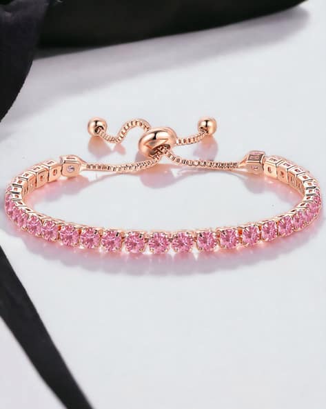 Jewels galaxy Women Rose Gold-Plated American Diamond-Studded Link Bracelet