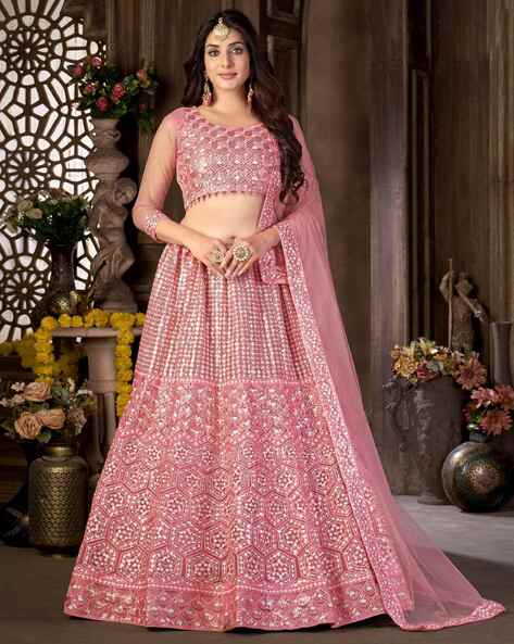 Buy Pink Colour Net Lehenga saree at Amazon.in