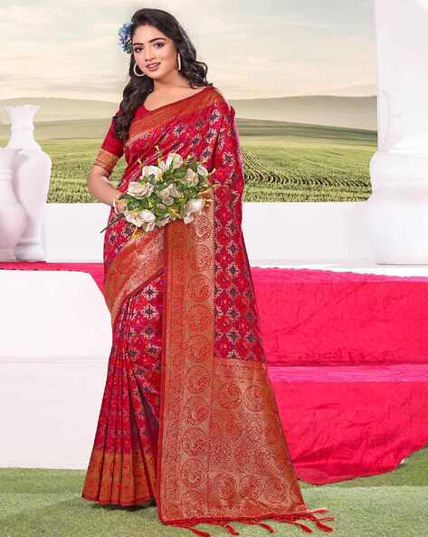 Froly Pink Woven Patola Saree – MySilkLove