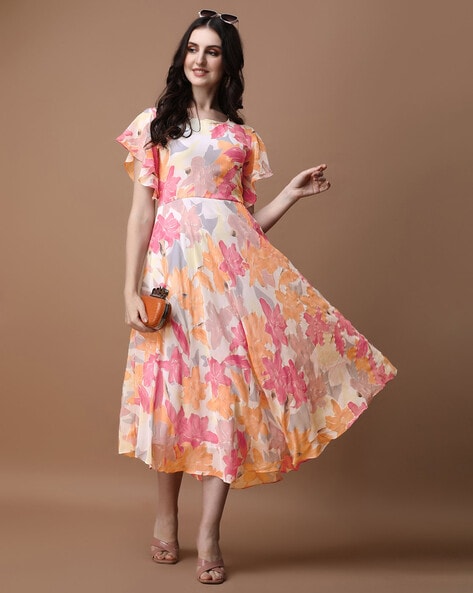 Buy Ecru Flared Dress Online - W for Woman