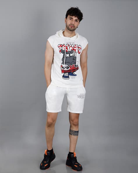 Men Graphic Print Hoodie Shorts Set - Main Image