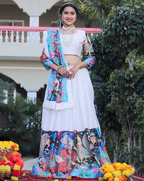 Off-White Color Digital Printed Flared Lehenga