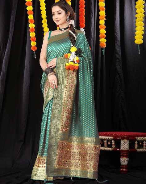 Buy Festival Wear Bottle Green Weaving Silk Saree Online From Surat  Wholesale Shop.