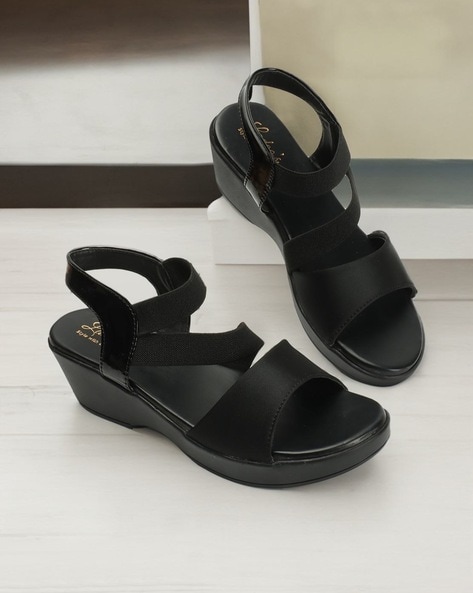 Olivia Mark – Sleek and Comfortable Black Waterproof Wedge Sandals with  Fine Heels – Olivia Mark