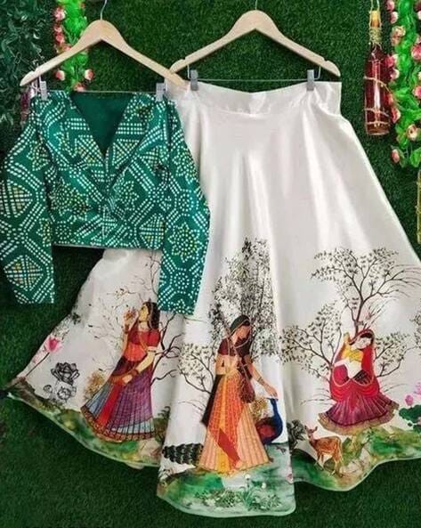 Buy FELIZ THE DESIGNER STUDIO Girls White, Green Tapeta Silk and Cotton Lehenga  Choli Online at Best Prices in India - JioMart.