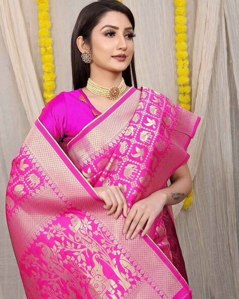 Dark Pink Latest Elegant Partywear Silk Saree – Fashionfy