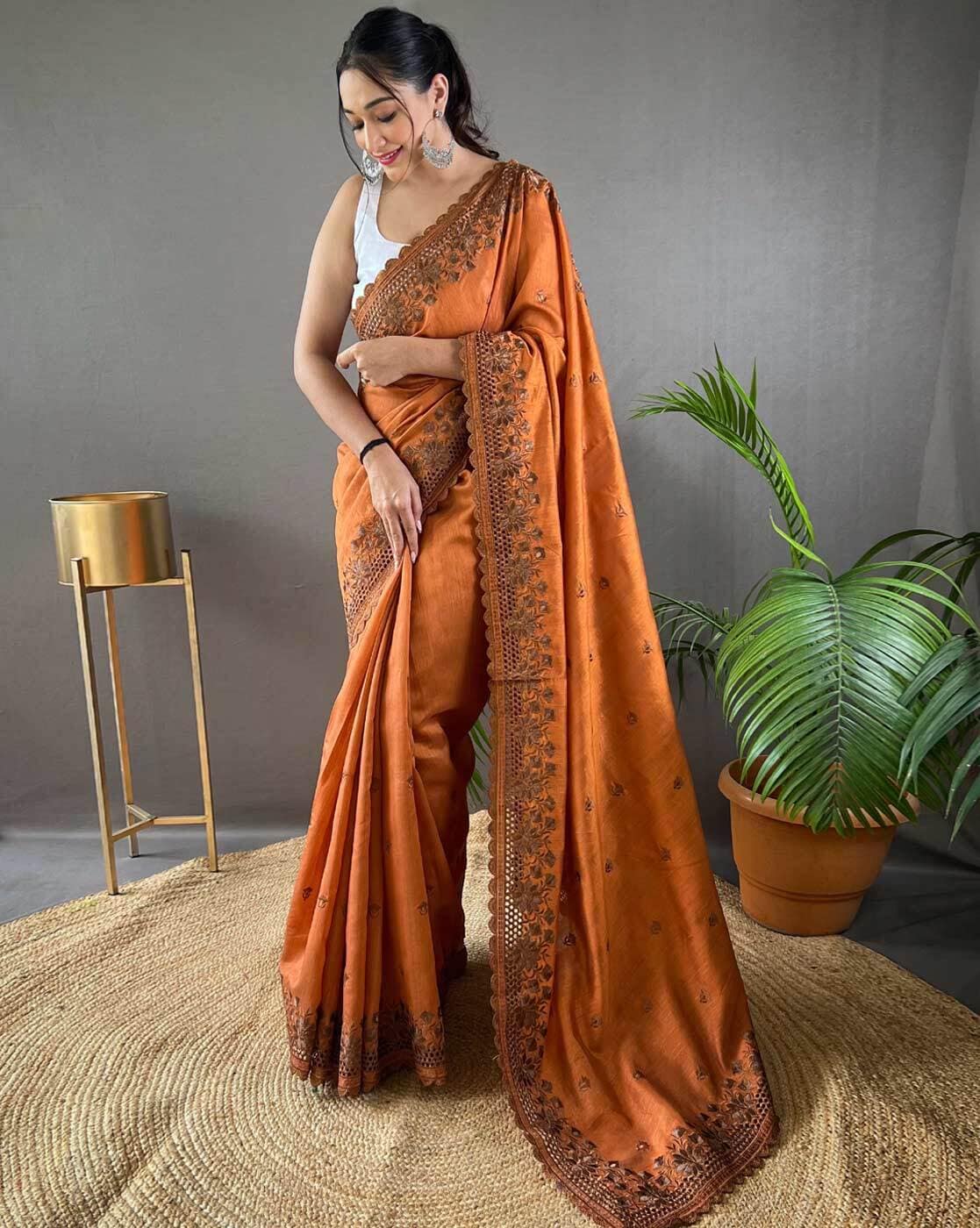 Buy Leelipeeri Designer Women Orange Silk Blend Paithani Saree