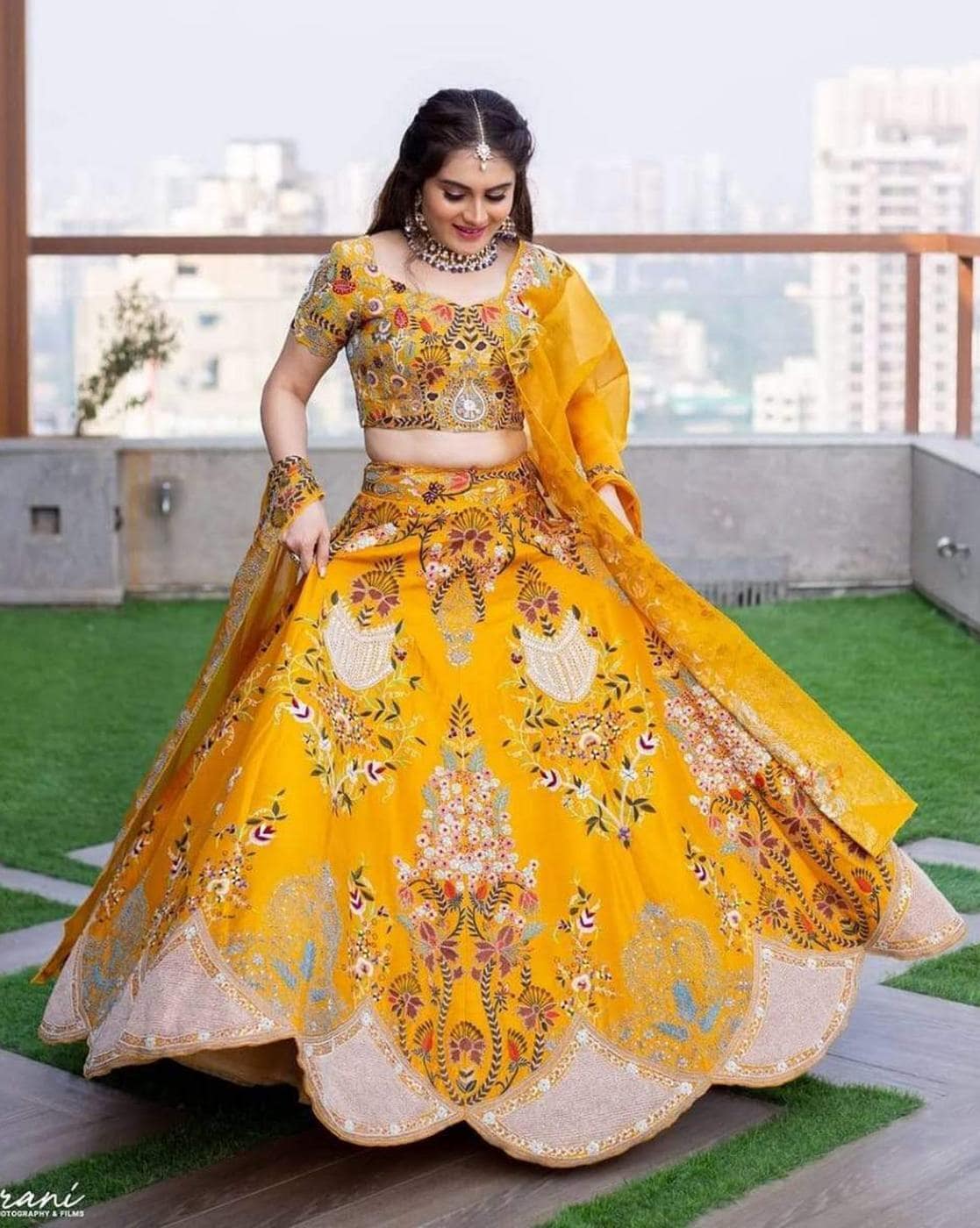 Buy Blonde Yellow Lehenga Choli With Foil Printed Floral Buttis And Cut  Dana Accents Online - Kalki Fashion