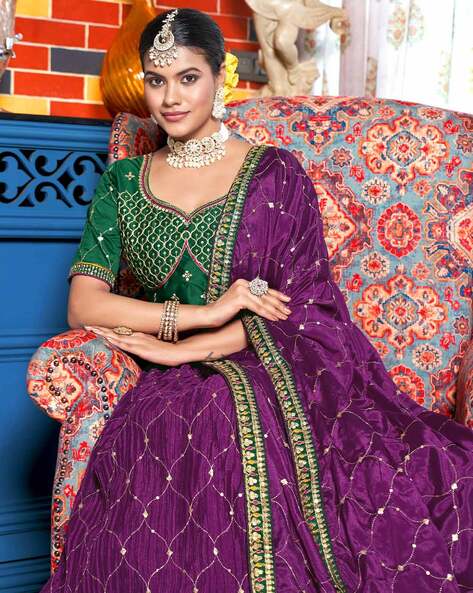 Buy Magenta Banarasi Silk Jacquard Lehenga Set Online - Your Indian Wear