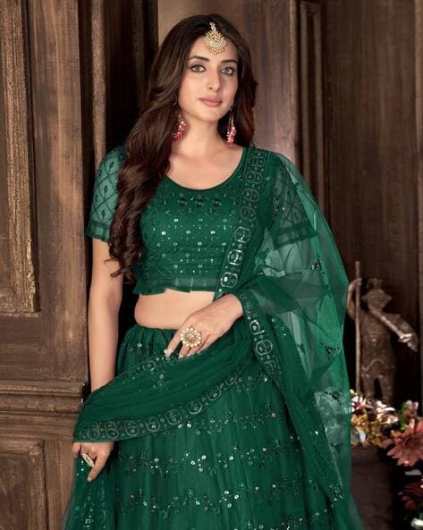 Indi Inside Green Woven Unstitched Lehenga Choli Set With Dupatta