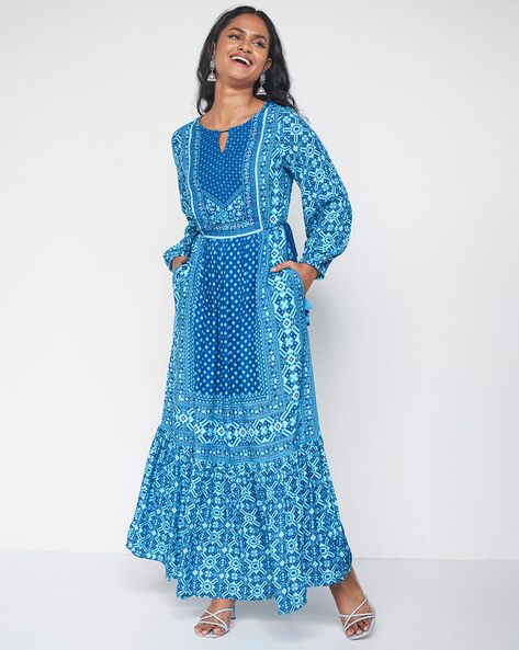 globaldesi Blue Embroidered Maxi Dress in Bangalore at best price by Global  Desi Store (Phoenix Market City) - Justdial