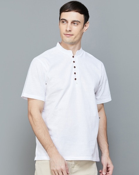 Men Regular Fit Shirt Kurta with Short Sleeves