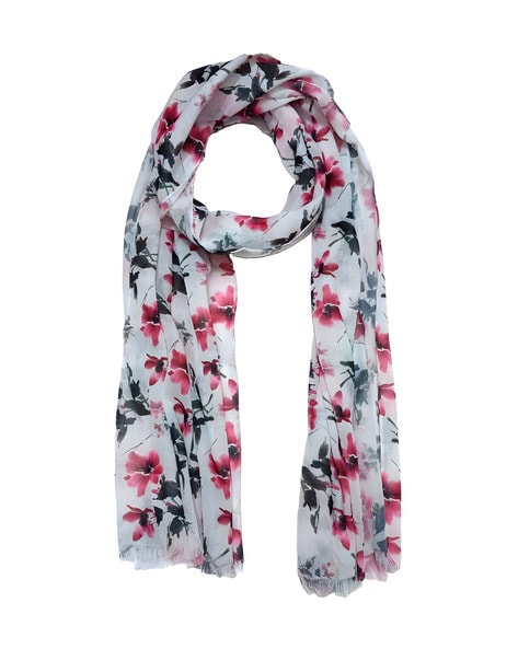 Women Floral Print Stole with Fringed Detail Price in India