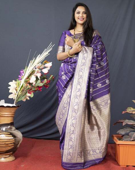 Royal Purple Tussar Silk Saree for Woman With Dual Tone Zari Weaving Border  - Etsy