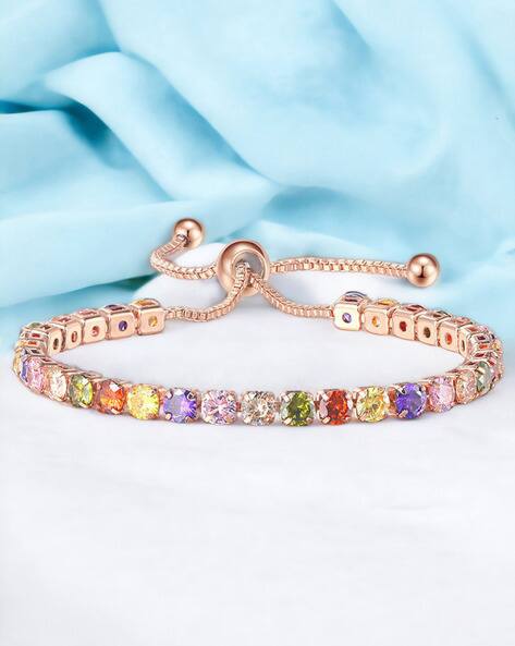 Jewels galaxy Women Rose Gold-Plated American Diamond-Studded Link Bracelet