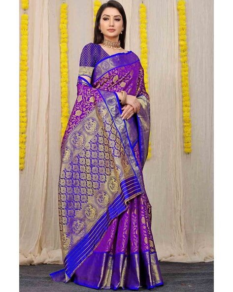 Buy Royal Purple Zari Woven Banarasi Silk Saree Online | Samyakk