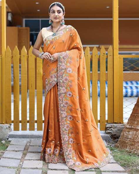 Pink And Orange Color Golden Work Saree – Amrutamfab