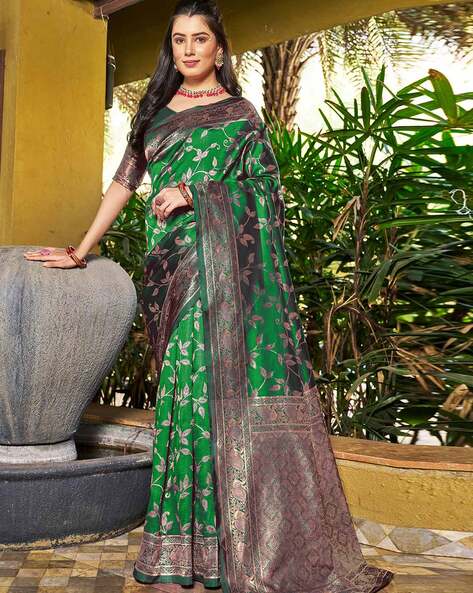 Buy Green Sarees for Women by SATRANI Online