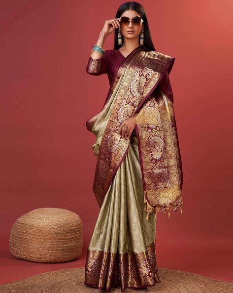 Beige Printed Silk Saree – Vijayalakshmi Silks