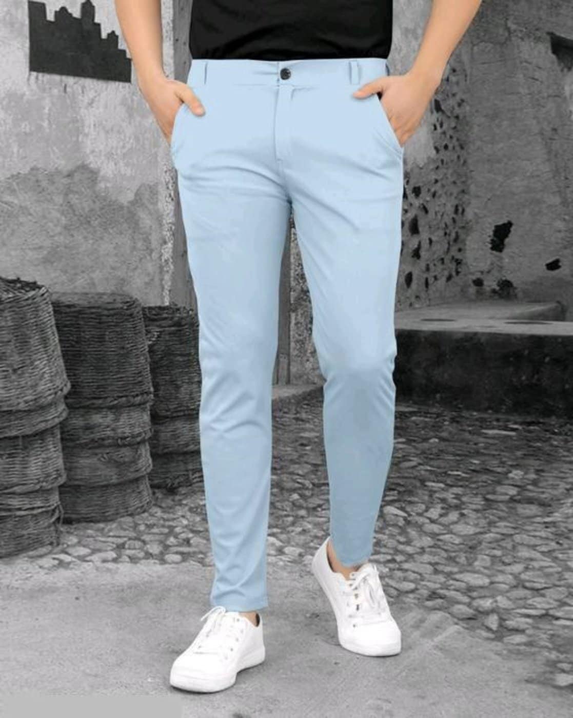 Cotton Men Slim Fit Sky Blue Blend Trousers at Rs 245/piece in Bhilwara |  ID: 2851118463888