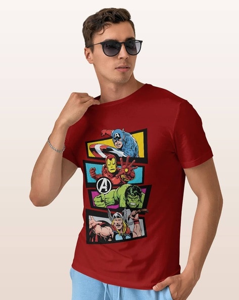 Men Avengers Print Regular Fit Crew Neck T Shirt