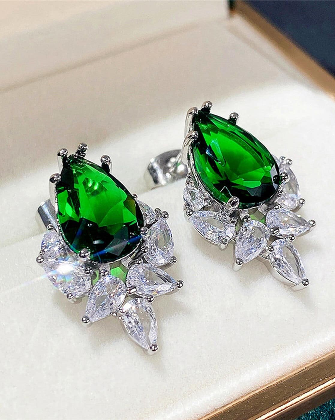 Emerald Earrings, Emerald Drop Earrings, Dark Green Earrings, Bridal Emerald  Earrings, Rose Gold Earrings, Princess Cut Crystal Earrings - Etsy