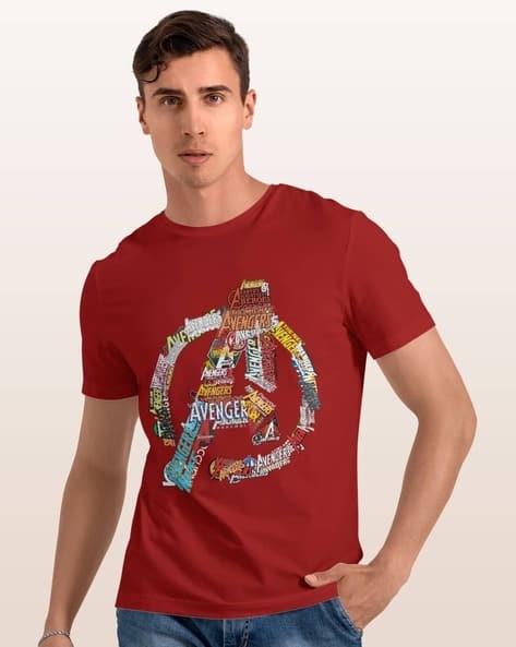 Men Avengers Print Regular Fit Crew-Neck T-Shirt
