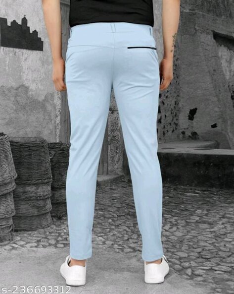 Buy Men Light Blue Solid Slim Fit Formal Trousers Online - 711475 | Peter  England