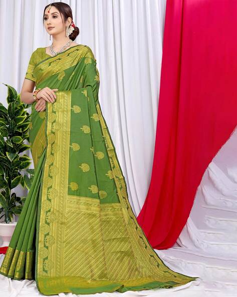 Shop Royal Green Kanjivaram Silk Bridal Saree Online For Wedding – Sunasa