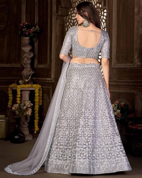 AKS Black & Grey Woven Design Jacquard Ready to Wear Lehenga & Blouse with  Dupatta Price in India, Full Specifications & Offers | DTashion.com