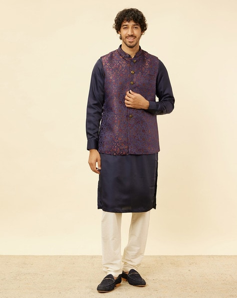 Buy Sanwara Beige Nehru Jacket and Red Plain Kurta for Men