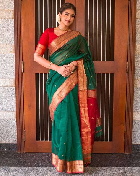 Fancy Silk Bandini Bottle Green And Red Saree