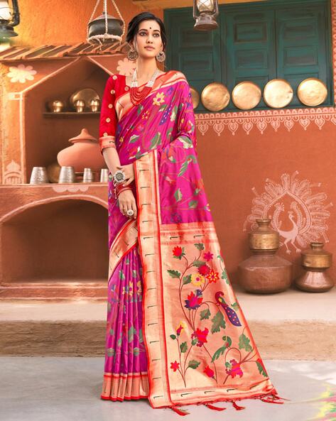 Magenta Pink Woven Zari Silk Paithani Saree|SARV168172