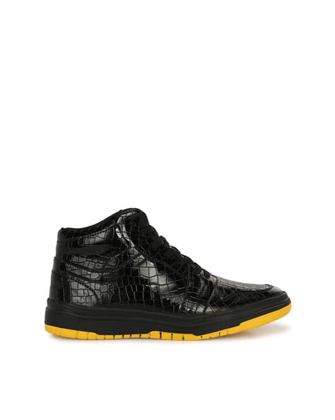 WOAKERS Men Croc-Embossed Mid-Top Lace-Up Shoes